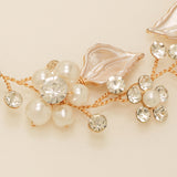 Vintage Leaves Pearls and Crystals Bridal Hair Vine / Gold