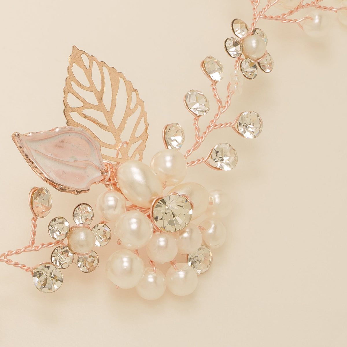 Vintage Leaves Pearls and Crystals Bridal Hair Vine / Rose Gold