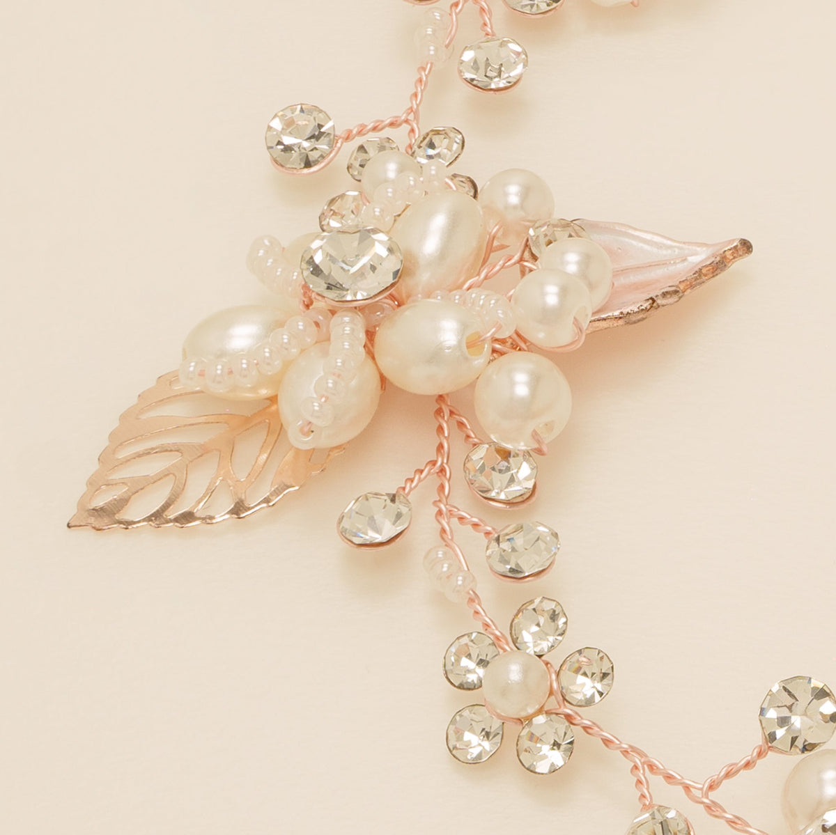 Vintage Leaves Pearls and Crystals Bridal Hair Vine / Rose Gold