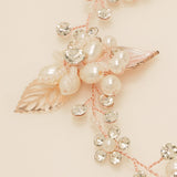 Vintage Leaves Pearls and Crystals Bridal Hair Vine / Rose Gold