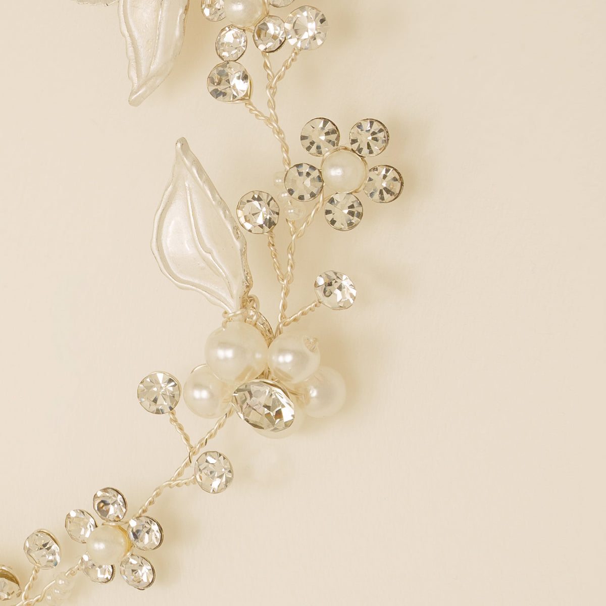 Vintage Leaves Pearls and Crystals Bridal Hair Vine / Silver