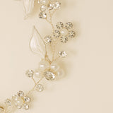 Vintage Leaves Pearls and Crystals Bridal Hair Vine / Silver
