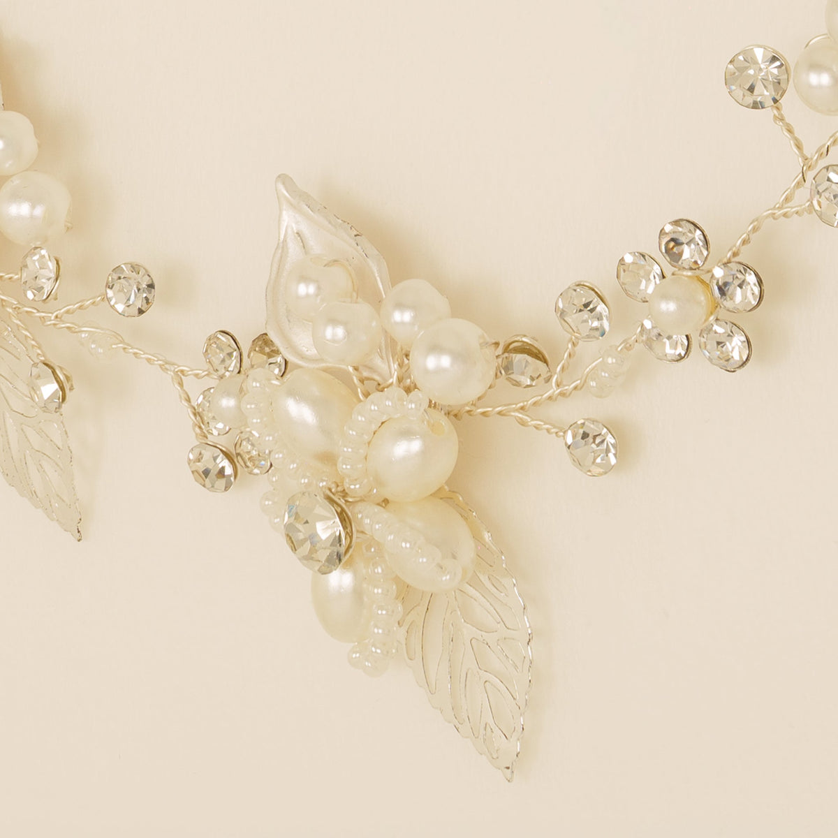Vintage Leaves Pearls and Crystals Bridal Hair Vine / Silver