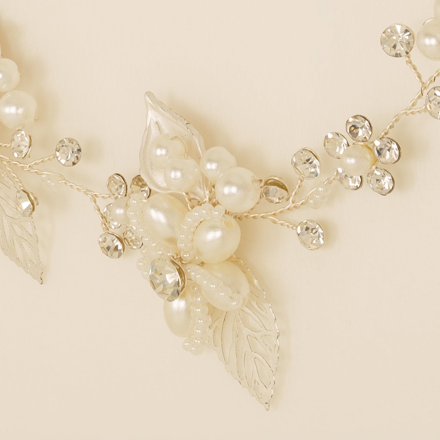 Vintage Leaves Pearls and Crystals Bridal Hair Vine / Silver