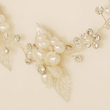 Vintage Leaves Pearls and Crystals Bridal Hair Vine / Silver