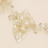 Vintage Leaves Pearls and Crystals Bridal Hair Vine / Silver