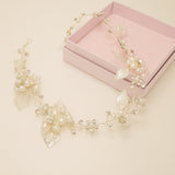 Vintage Leaves Pearls and Crystals Bridal Hair Vine / Silver