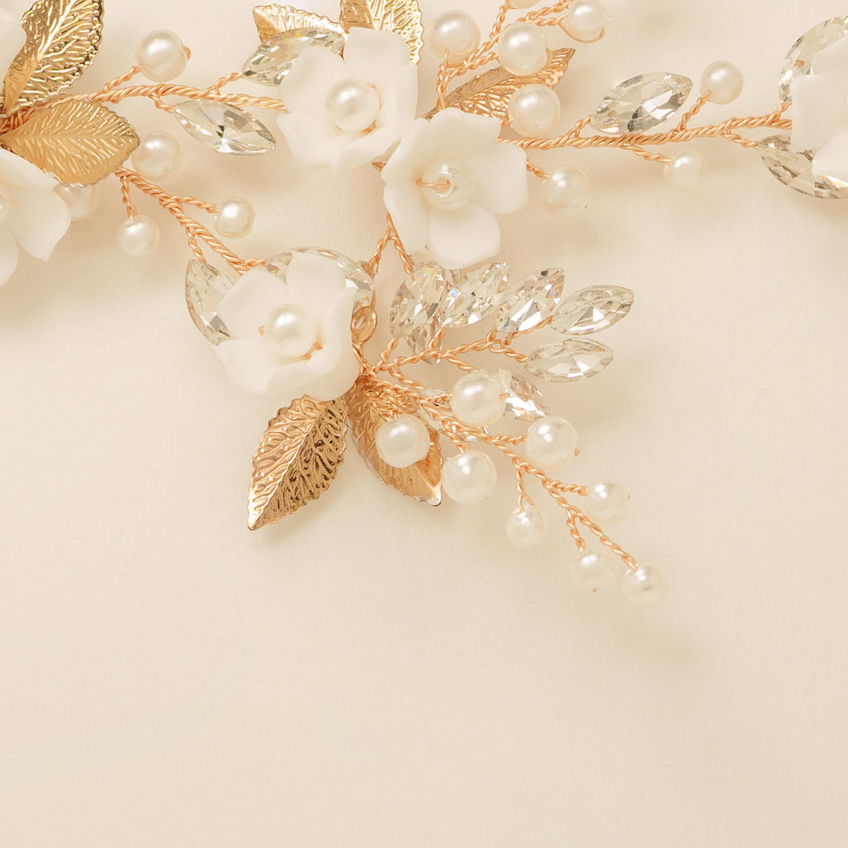 Kiki Crystal Pearl Leaves Flowers Wedding Hair Vine / Gold