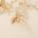 Kiki Crystal Pearl Leaves Flowers Wedding Hair Vine / Gold