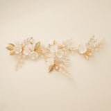 Kiki Crystal Pearl Leaves Flowers Wedding Hair Vine / Gold
