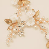 Kiki Crystal Pearl Leaves Flowers Wedding Hair Vine / Gold