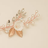 Kiki Crystal Pearl Leaves Flowers Wedding Hair Vine / Rose Gold