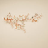 Kiki Crystal Pearl Leaves Flowers Wedding Hair Vine / Rose Gold