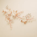 Kiki Crystal Pearl Leaves Flowers Wedding Hair Vine / Rose Gold