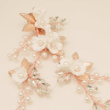 Kiki Crystal Pearl Leaves Flowers Wedding Hair Vine / Rose Gold