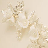 Kiki Crystal Pearl Leaves Flowers Wedding Hair Vine / Silver