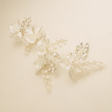 Kiki Crystal Pearl Leaves Flowers Wedding Hair Vine / Silver