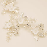Kiki Crystal Pearl Leaves Flowers Wedding Hair Vine / Silver