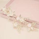 Kiki Crystal Pearl Leaves Flowers Wedding Hair Vine / Silver