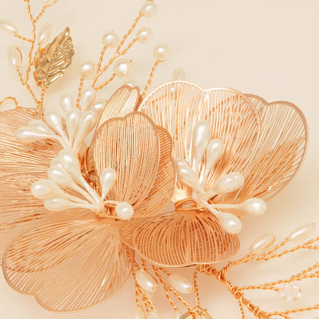 Camilla Flower Pearl Wedding Hair Vine / Gold