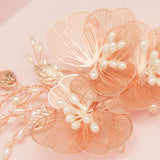 Camilla Flower Pearl Wedding Hair Vine / Rose Gold