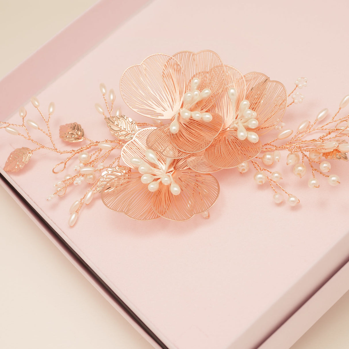 Camilla Flower Pearl Wedding Hair Vine / Rose Gold