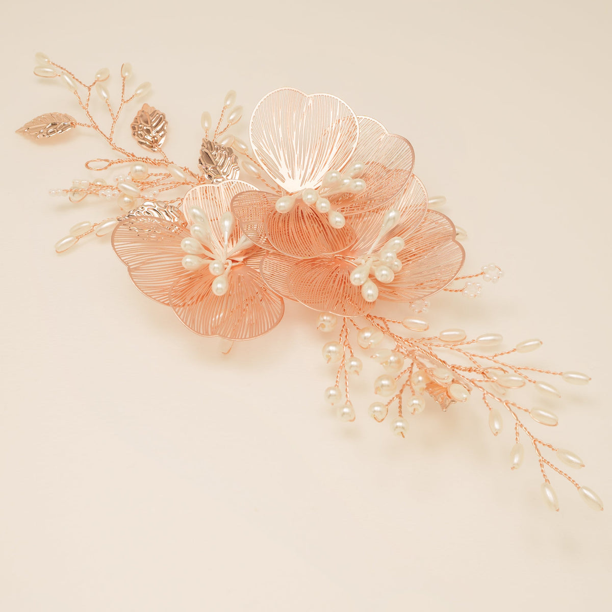 Camilla Flower Pearl Wedding Hair Vine / Rose Gold