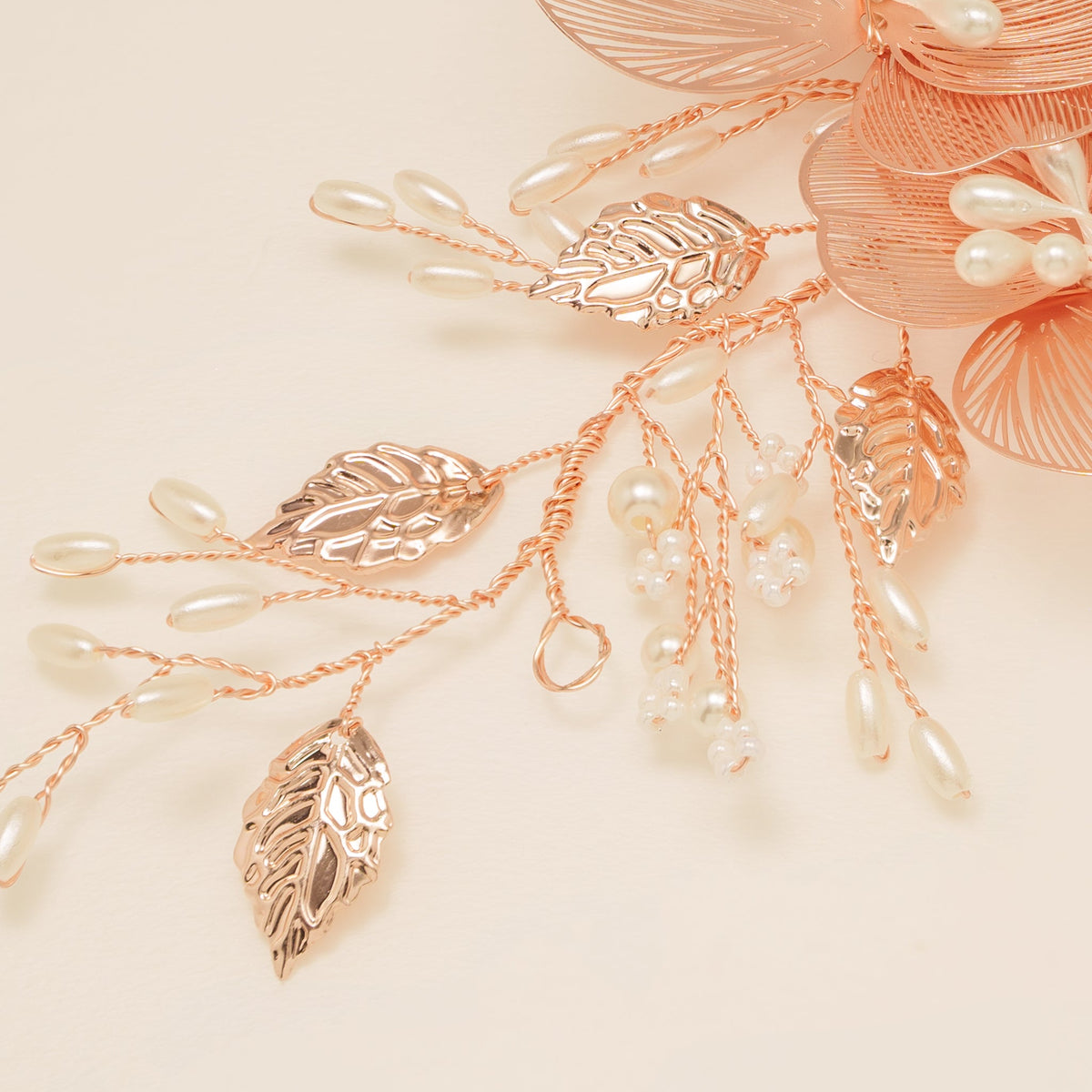 Camilla Flower Pearl Wedding Hair Vine / Rose Gold