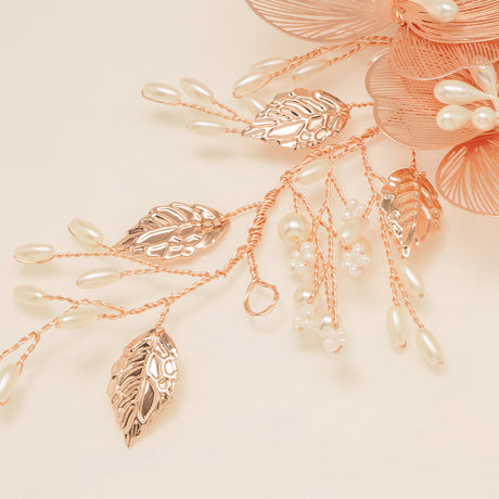 Camilla Flower Pearl Wedding Hair Vine / Rose Gold