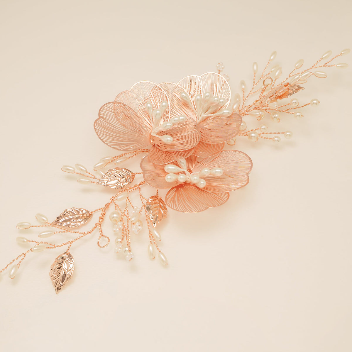 Camilla Flower Pearl Wedding Hair Vine / Rose Gold
