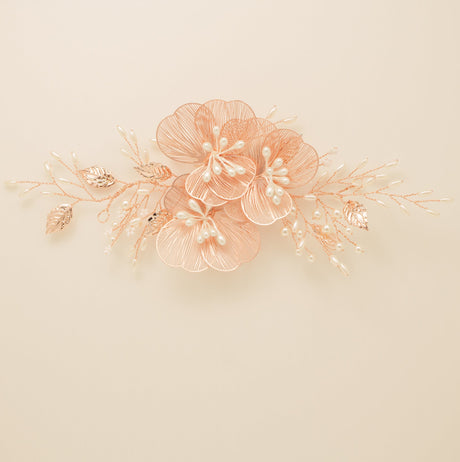 Camilla Flower Pearl Wedding Hair Vine / Rose Gold