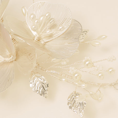 Camilla Flower Pearl Wedding Hair Vine / Silver