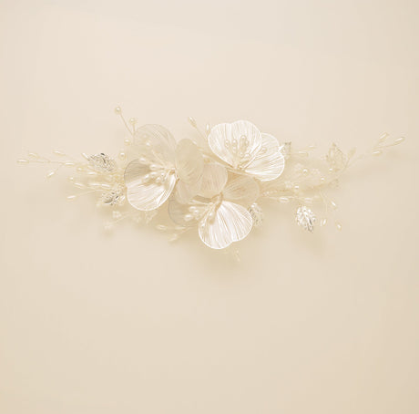 Camilla Flower Pearl Wedding Hair Vine / Silver