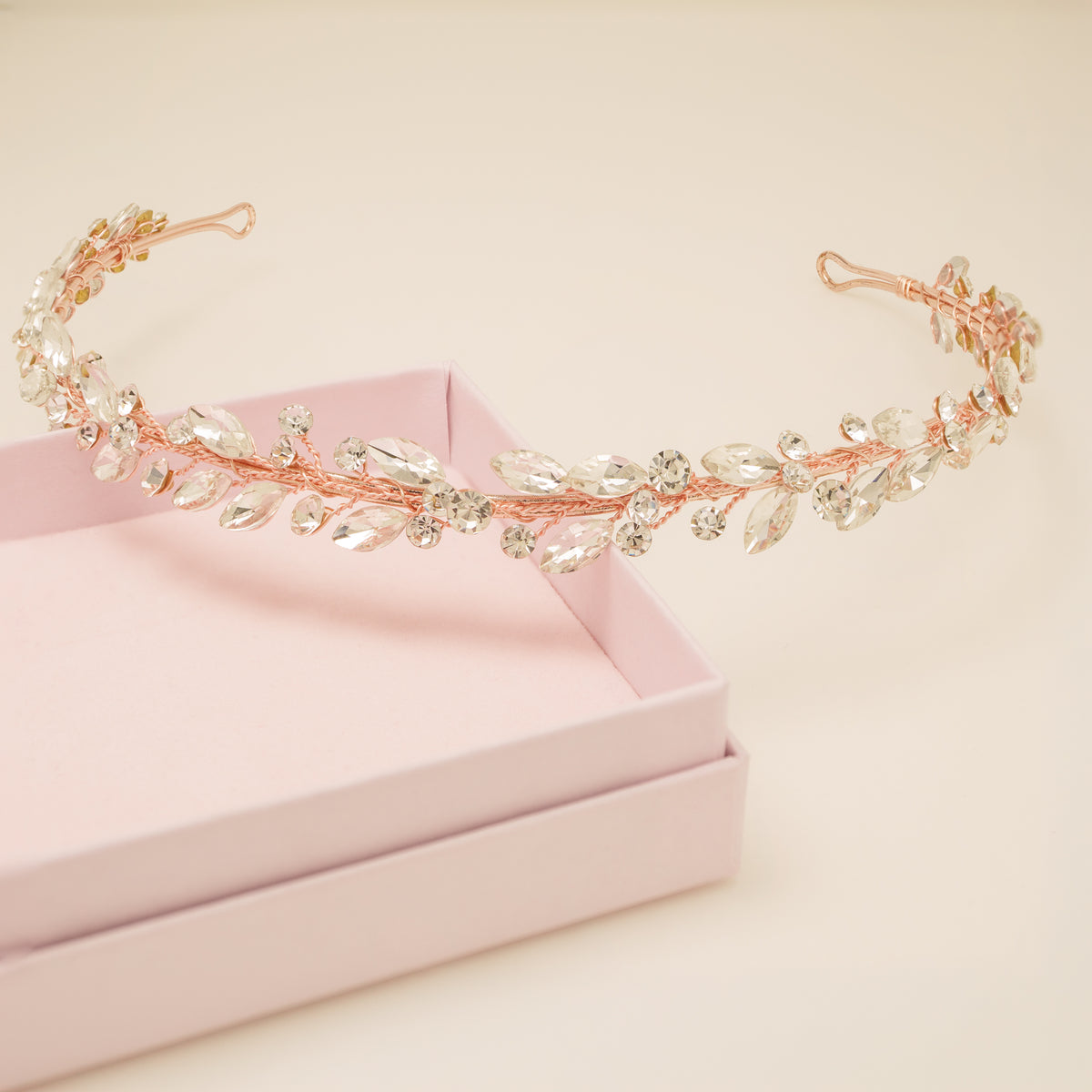 Evie Crystal Bridal Headband in Rose Gold