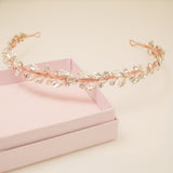 Evie Crystal Bridal Headband in Rose Gold