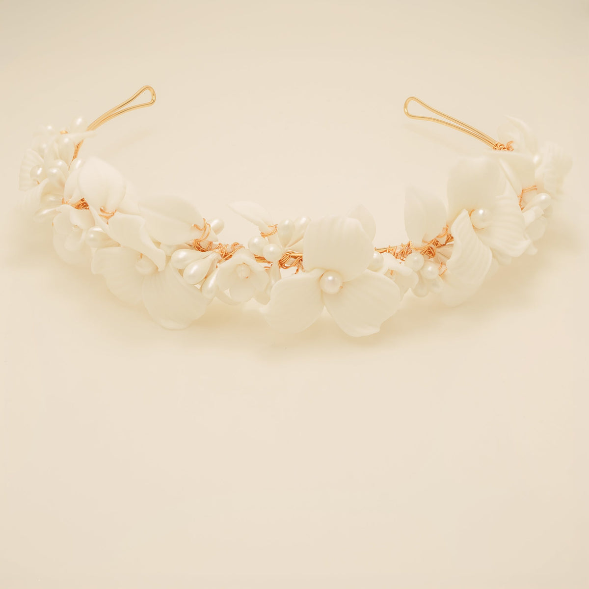 Poppy Romantic Ceramic Bridal Headband Crown in Gold photo 4