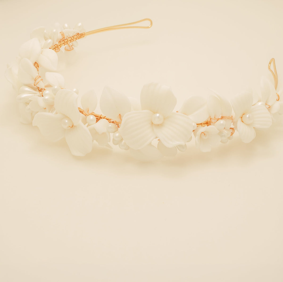 Poppy Romantic Ceramic Bridal Headband Crown in Gold photo 8