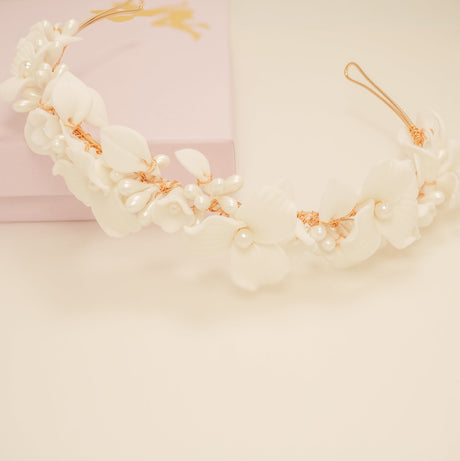 Poppy Romantic Ceramic Bridal Headband Crown in Gold photo 9