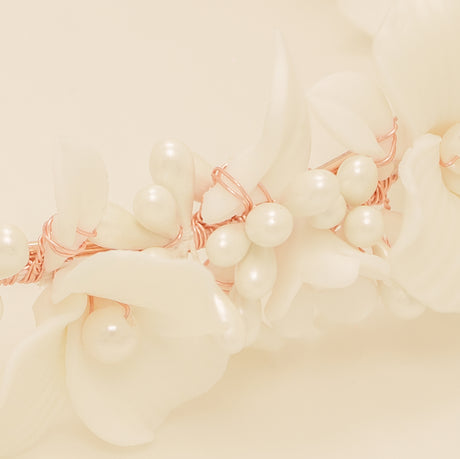 Poppy Romantic Ceramic Bridal Headband Crown / Rose Gold