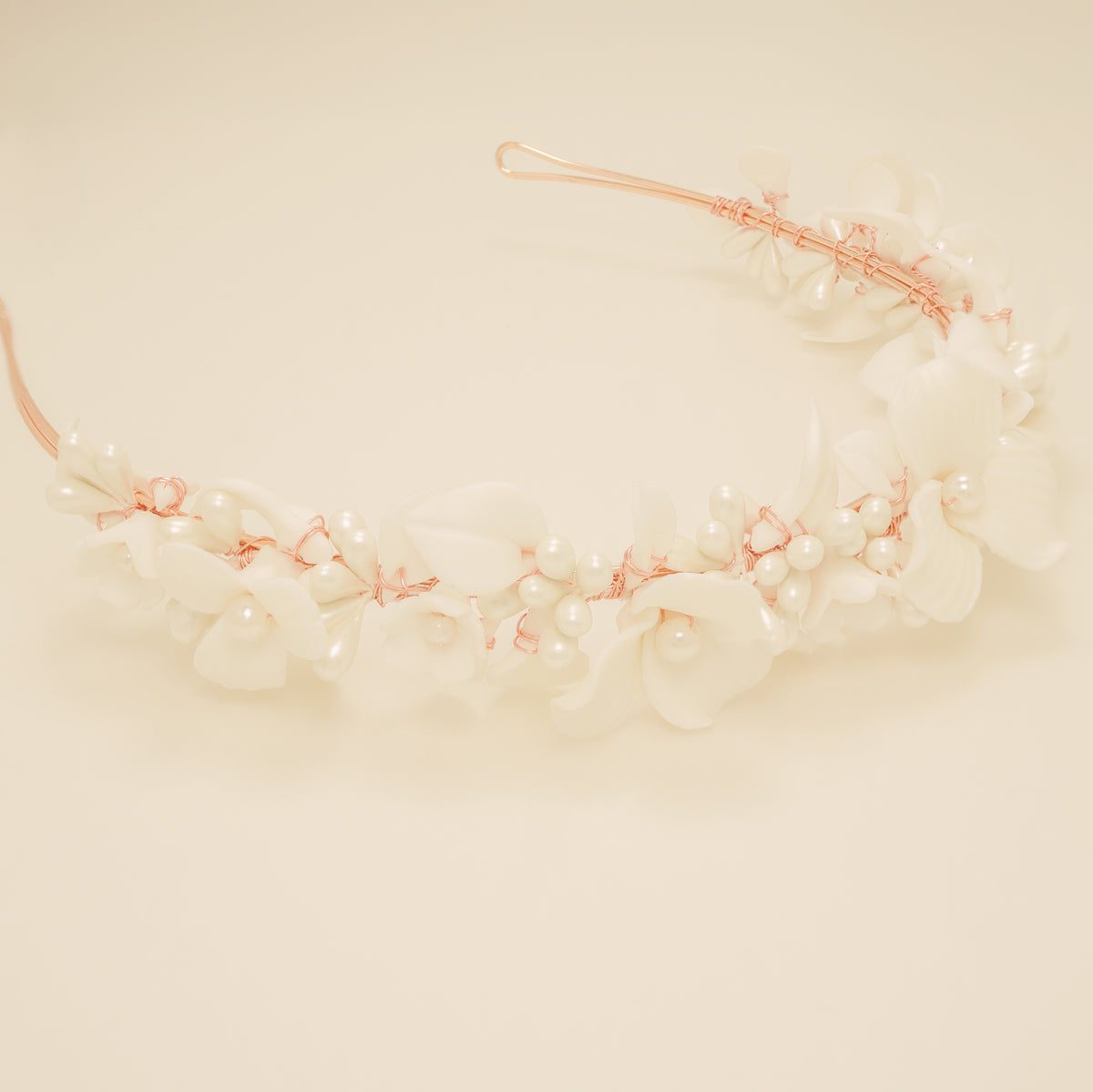 Poppy Romantic Ceramic Bridal Headband Crown / Rose Gold