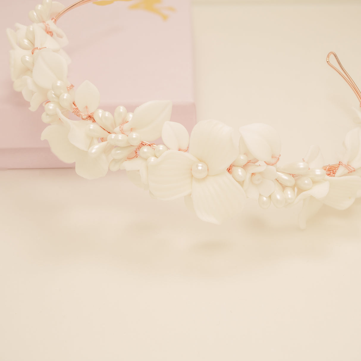 Poppy Romantic Ceramic Bridal Headband Crown / Rose Gold