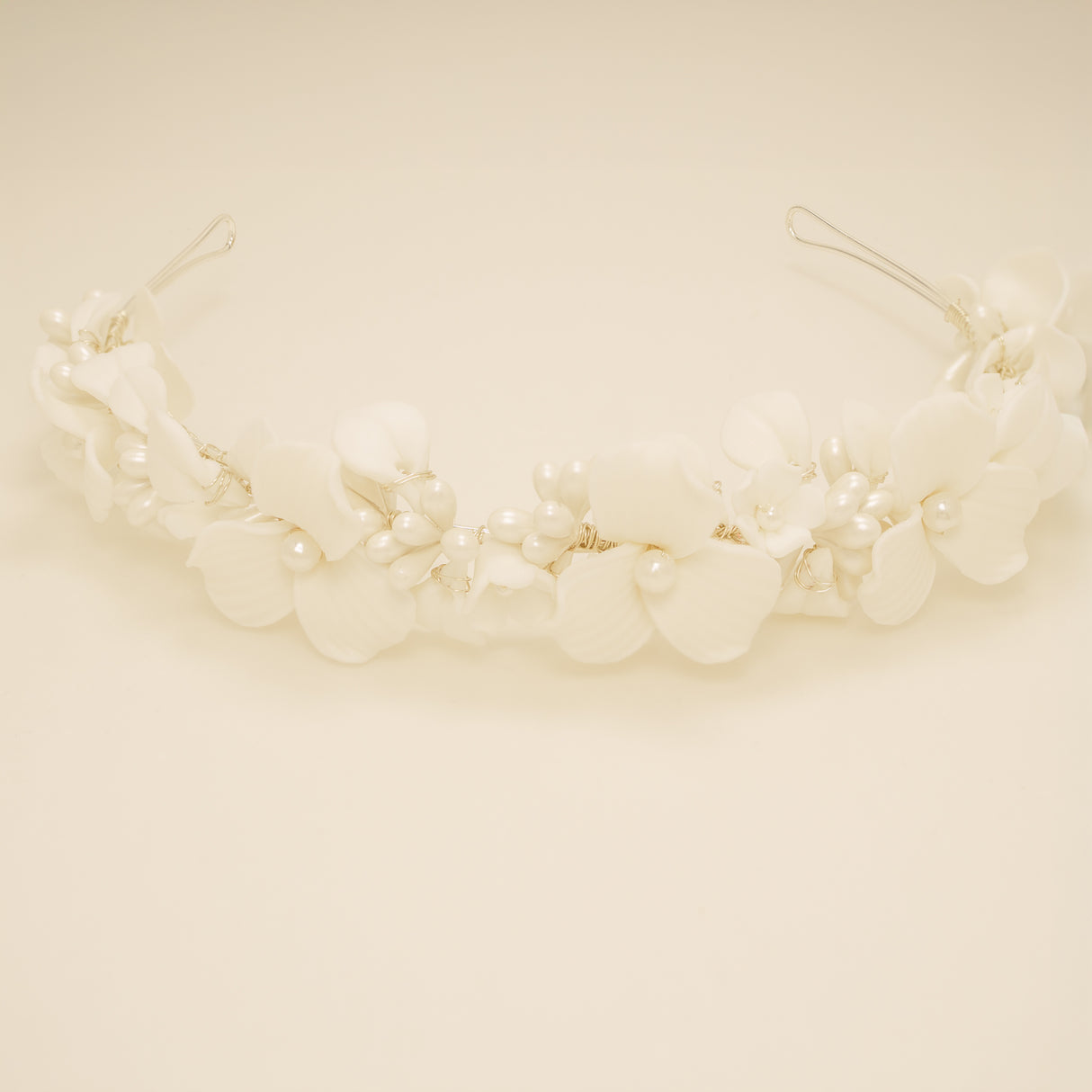 Poppy Romantic Ceramic Bridal Headband Crown / Silver