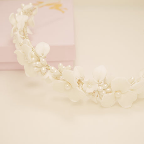 Poppy Romantic Ceramic Bridal Headband Crown / Silver