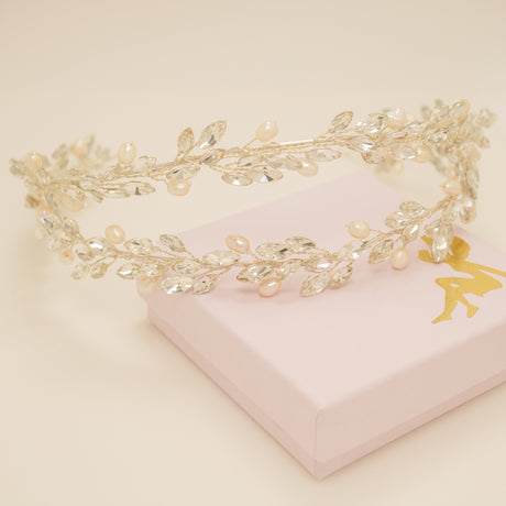 Ava Pearl and Crystal Bridal Headband in Silver photo 4