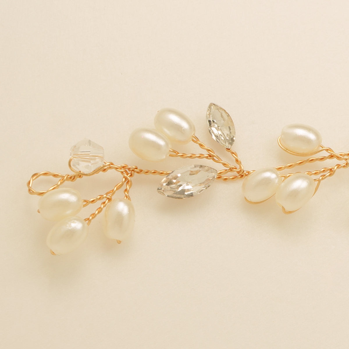 Tasha Short Pearl and Crystal Hair Vine in Gold