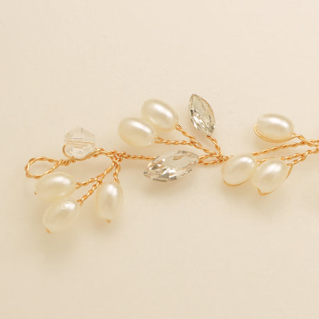 Tasha Short Pearl and Crystal Hair Vine in Gold