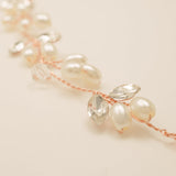 Tasha Short Pearl and Crystal Hair Vine in Rose Gold