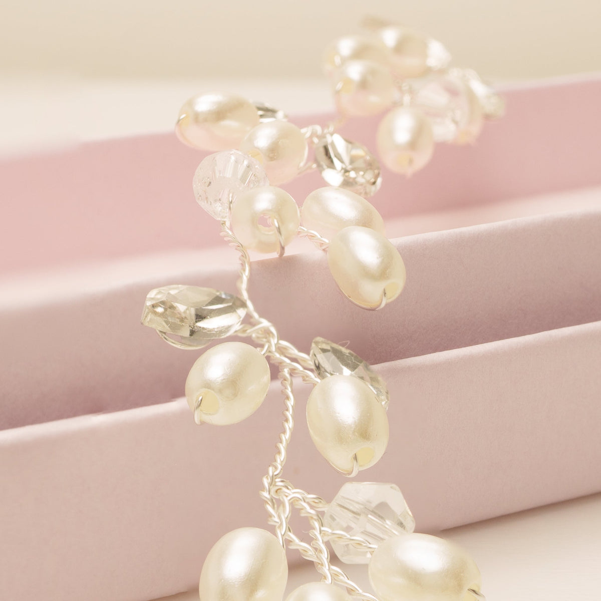 Tasha Short Pearl and Crystal Hair Vine in Silver