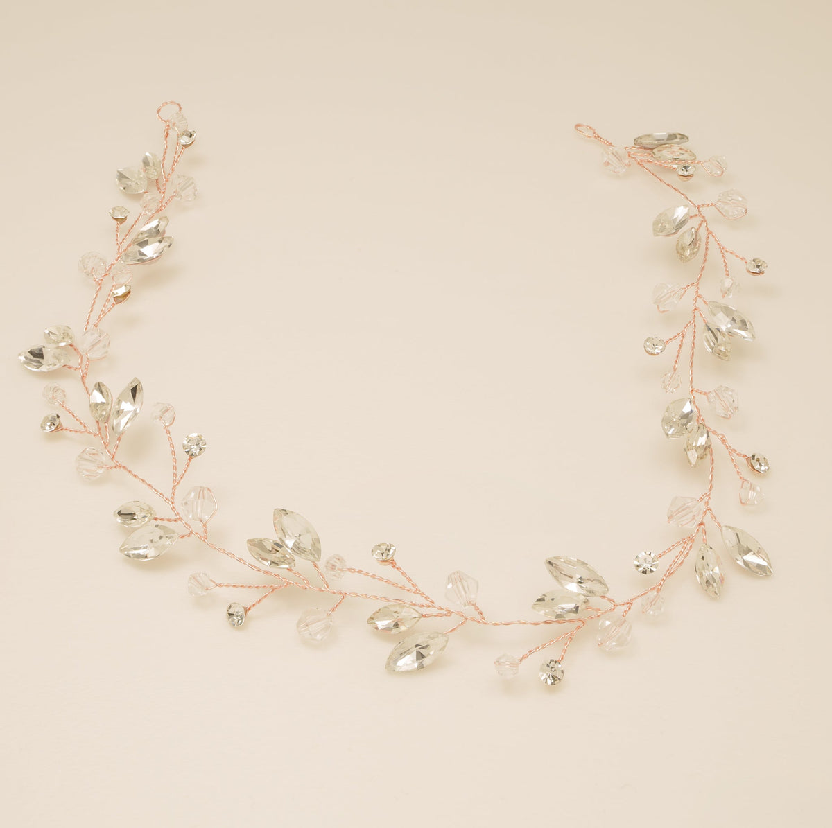 Tessa Long Crystal Hair Vine in Rose Gold