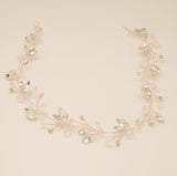 Tessa Long Crystal Hair Vine in Rose Gold